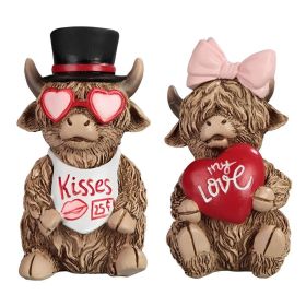 2-PC Set 4.25"H Highland Cow Couple Figurine Home Decor Gift