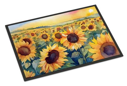 NEW Kansas Sunflowers in Watercolor Doormat Front Door Mat Indoor Outdoor Rugs for Entryway, Non Slip Washable Low Pile, 18H X 27W