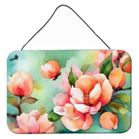 NEW Delaware Peach Blossom in Watercolor Wall or Door Hanging Prints Aluminum Metal Sign Kitchen Wall Bar Bathroom Plaque Home Decor, 8HX12W