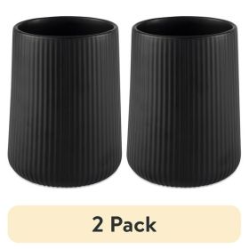 2 Pack 6.2" Ribbed Ceramic Kitchen Utensil Holder, Black
