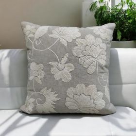 Handmade Floral Embroidered Cotton Chambray Throw Pillow Cover  20x20 inches