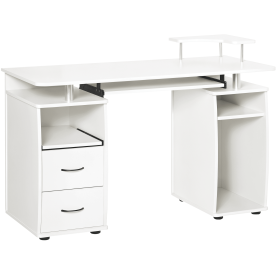 Computer Desk with Keyboard Tray, CPU Stand, Writing Desk with Drawers, Workstation for Home Office, White