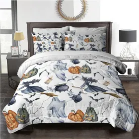 8pcs Halloween Comforter Set, Witch Pattern Bed In A Bag Bedding With Comforter Sheet Sham - 1 Comforter, 2 Pillow Shams, 1 Flat Sheet, 1 Fitted (Option: King-white)