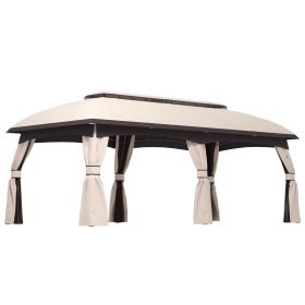 10 X 20 Patio Gazebo, Outdoor Gazebo Canopy Shelter With Netting, Vented Roof For Garden, Beige (Option: Beige)