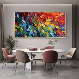 Handmade Oil Painting Original Colorful Feathers Oil Painting On Canvas Large Wall Art Abstract Colorful Painting Custom Painting Living room Hom (style: 01, size: 75x150cm)
