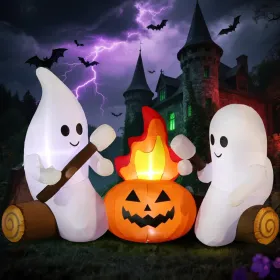 12FT Halloween Inflatables Decoration Giant Ghost With 3-Colored Flame Rotation LED Light Spooky Halloween Decorations Outdoor Blow Up Yard Decor (Option: GhostCampfire)